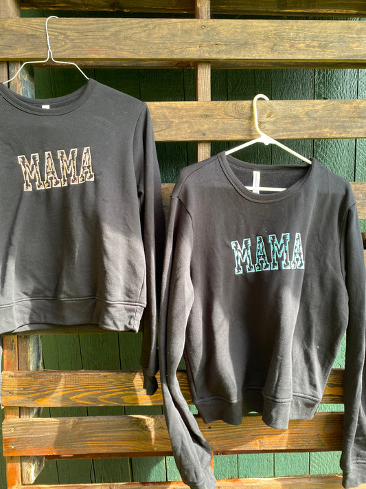 Mama Cowprint Pullover Sweatshirt